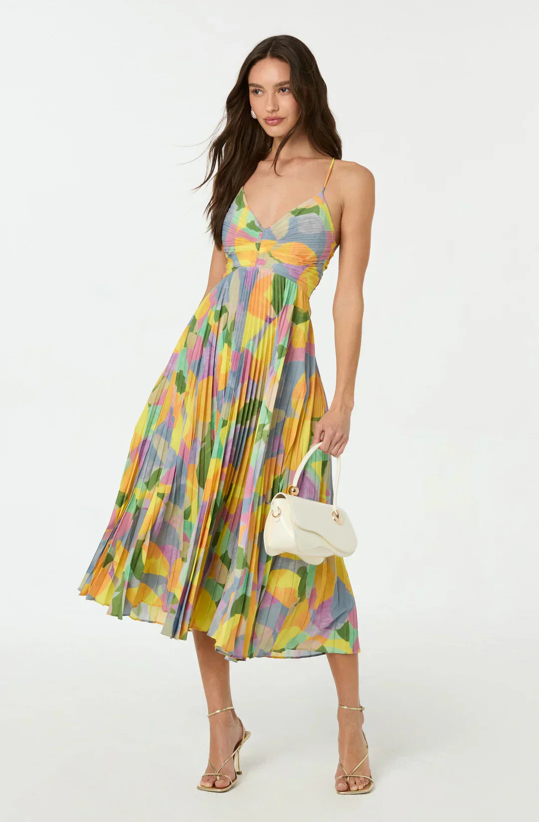 Amara Flowers Pleated Midi Dress