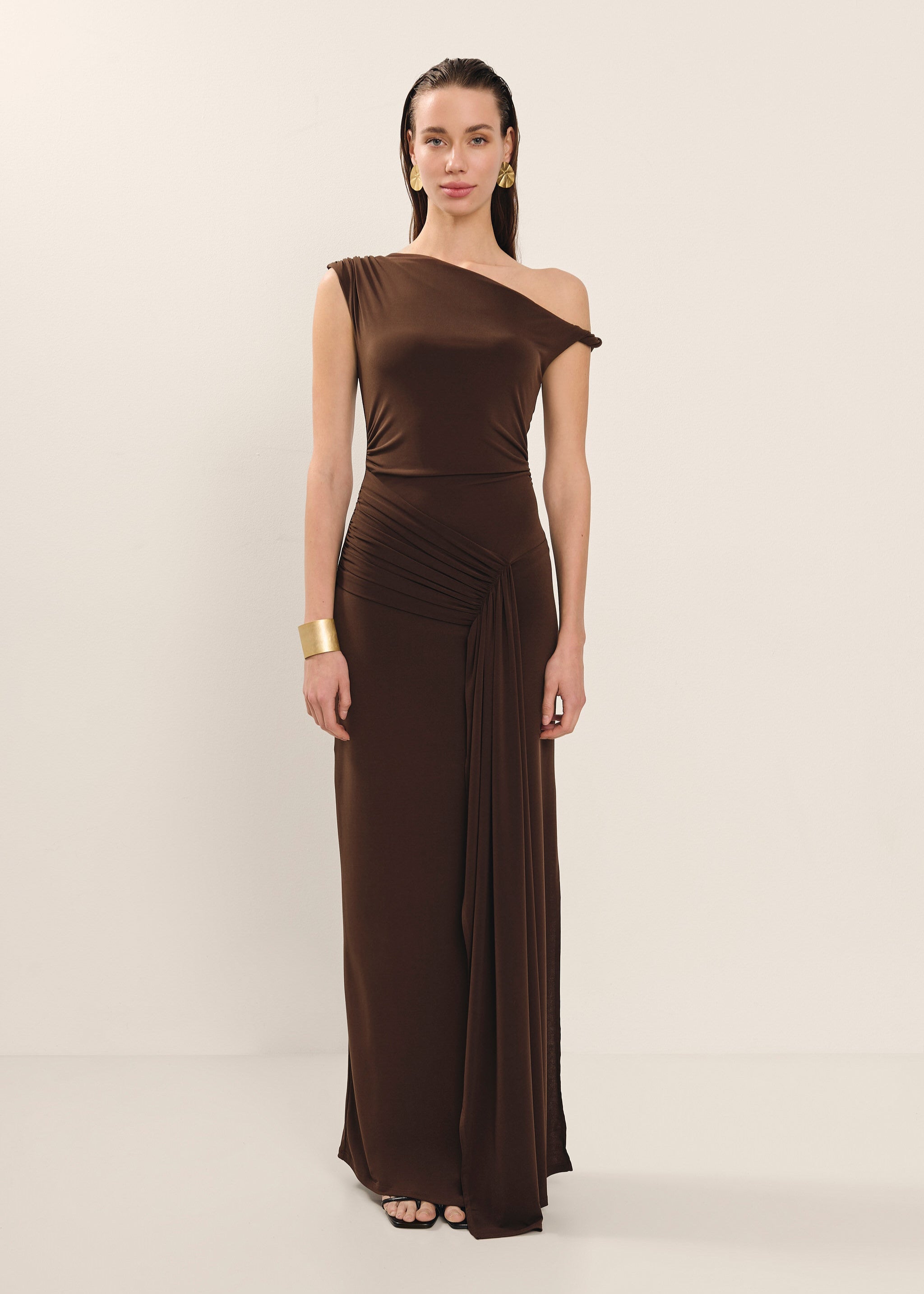Almira Brown Satin Knit Dress