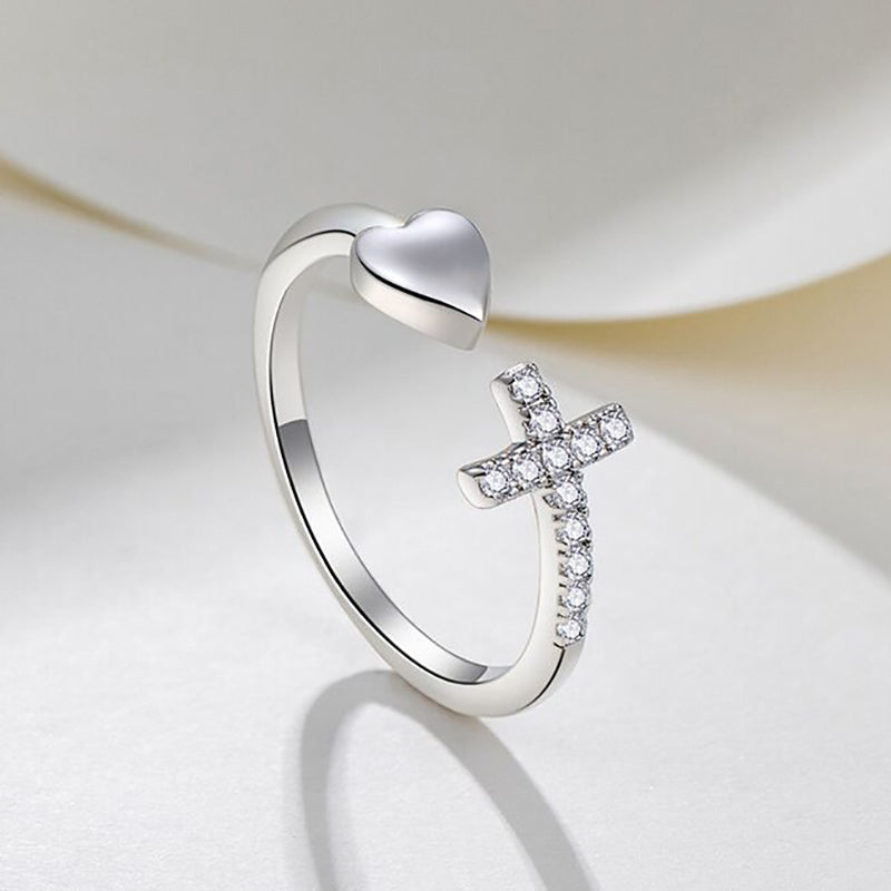 Adjustable Heart Round with Zircon and Cross for an Elegant Style