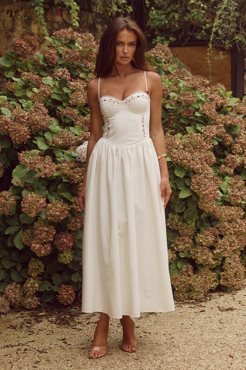 Zarina White Embroidered Midi Dress