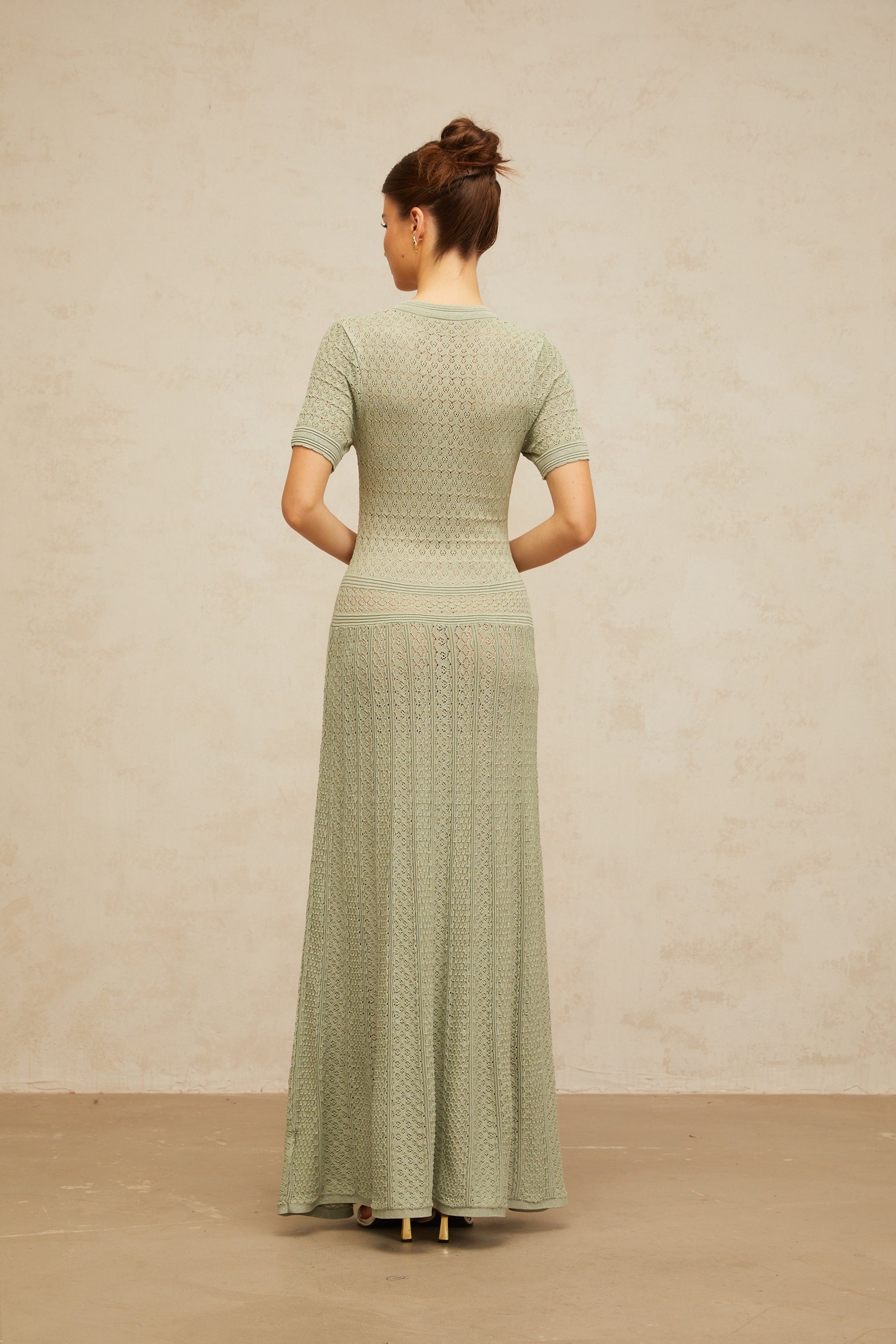 Siena Shirred Crochet Knit Maxi Dress