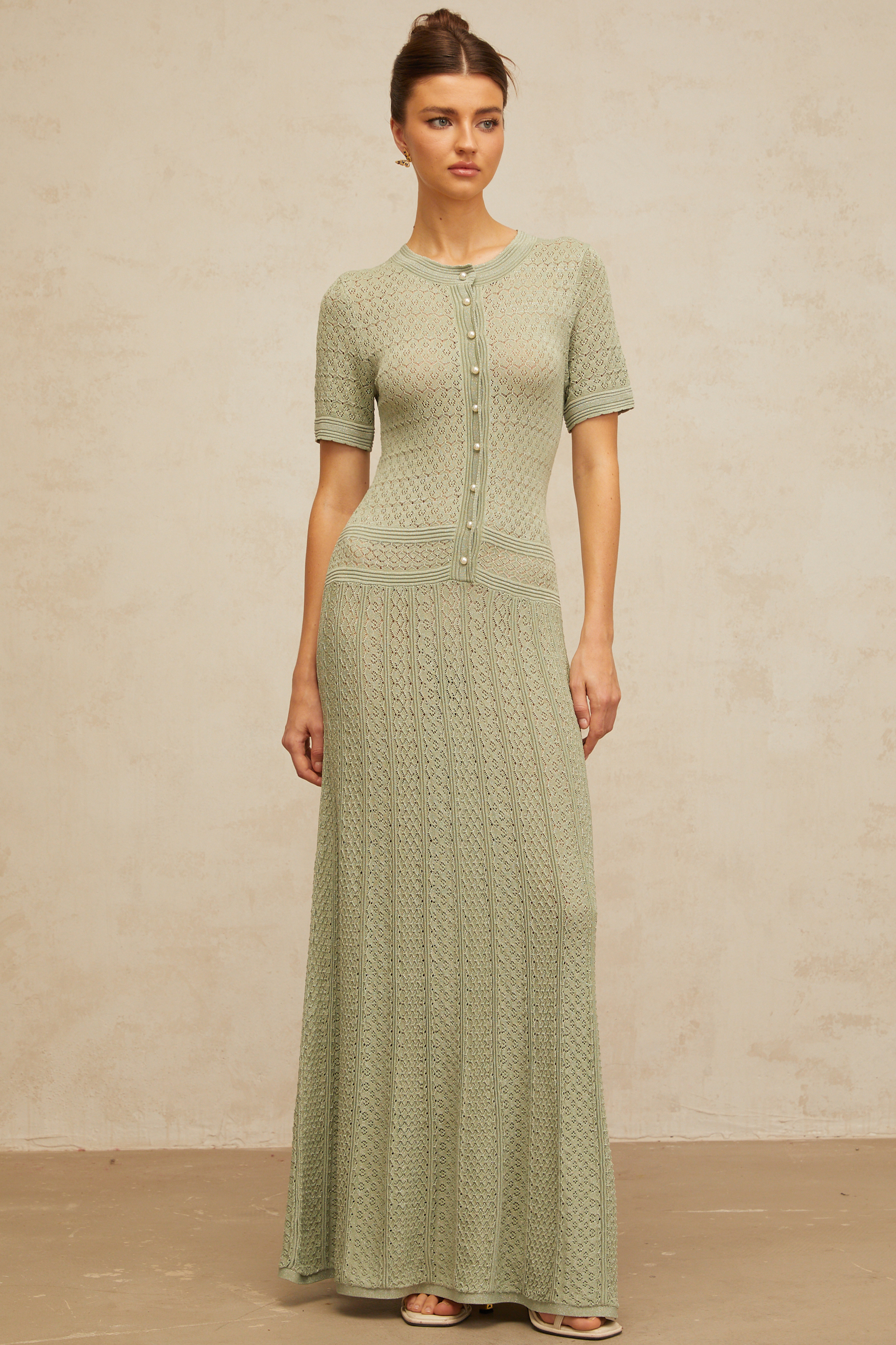 Siena Shirred Crochet Knit Maxi Dress