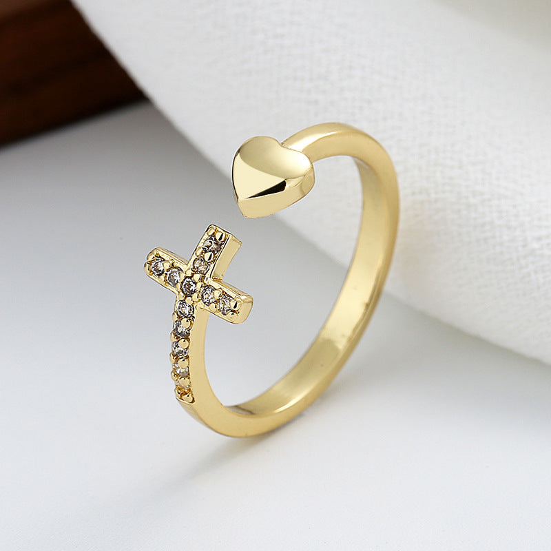 Adjustable Heart Round with Zircon and Cross for an Elegant Style