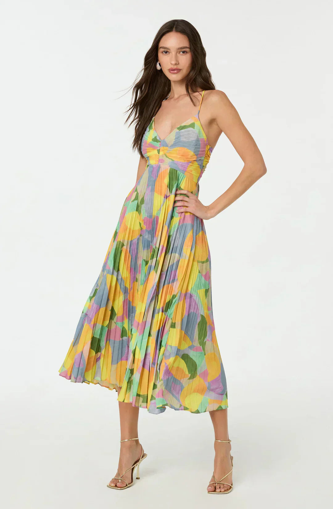Amara Flowers Pleated Midi Dress